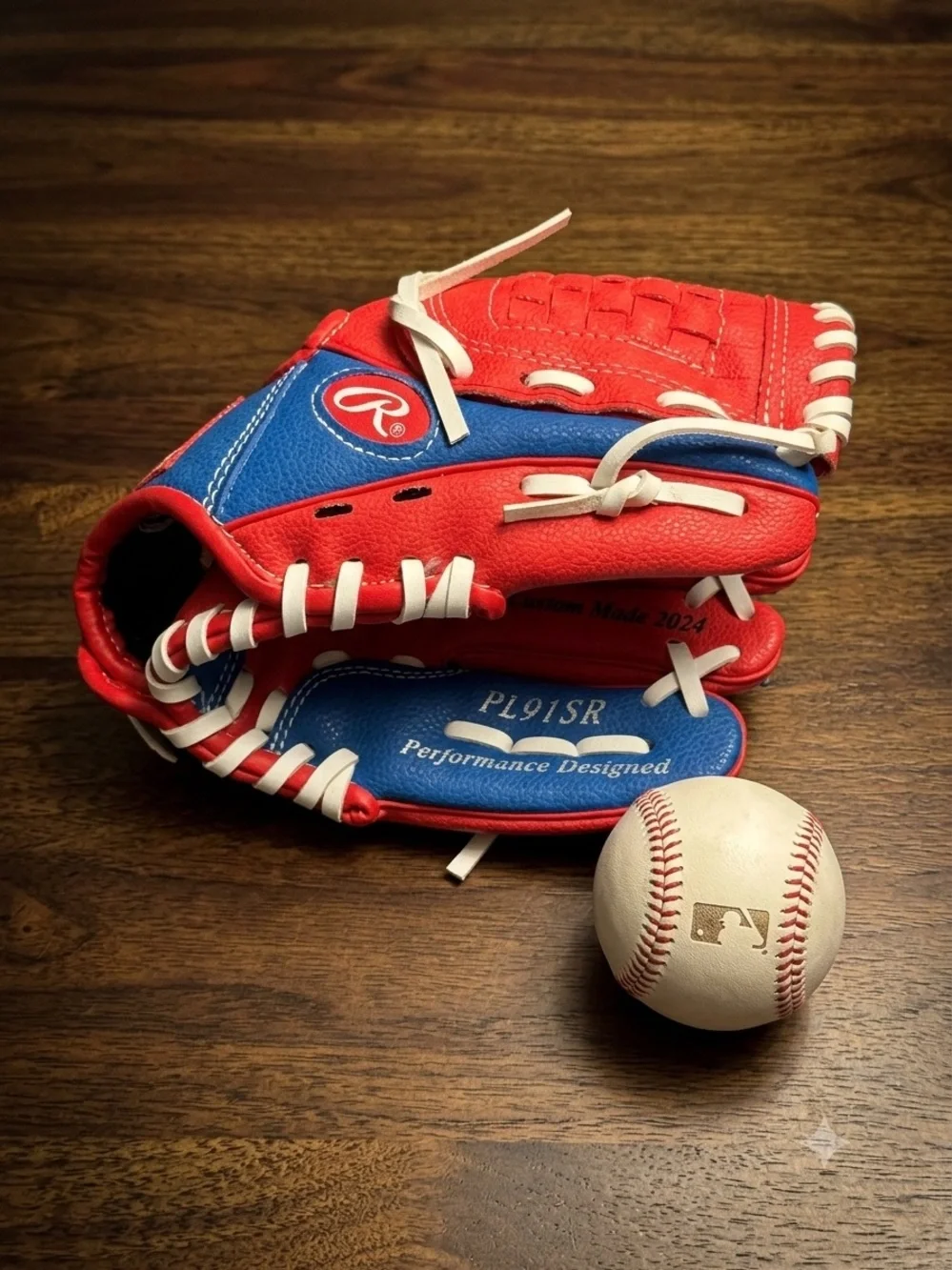 Rawlings Red, Blue & White Leather Baseball Glove